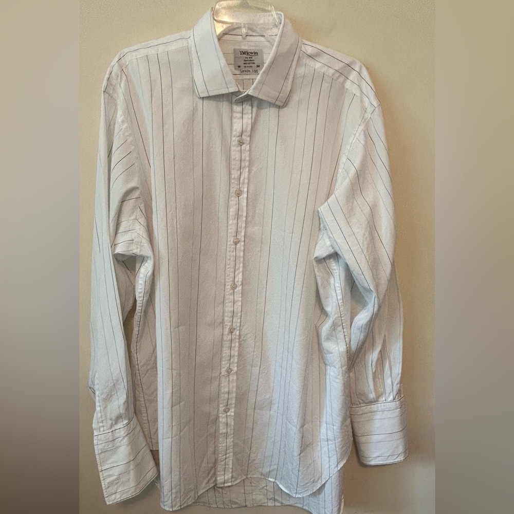 TM Lewin Shirt Mens 18/38 Pin‎ Striped Regular Fit Cutaway Collar French Cuff